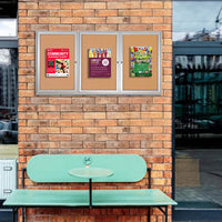 72 x 48 Enclosed Outdoor Bulletin Boards with Lights (3 DOORS) | Shown In Silver Frame Finish