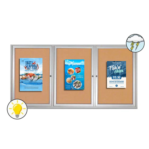 84 x 48 Enclosed Outdoor Bulletin Boards with Lights (3 DOORS)