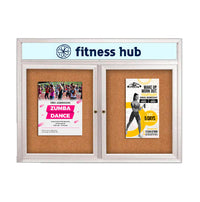 Enclosed Outdoor Bulletin Boards 84 x 24 with Message Header and Radius Edge (2 DOORS)