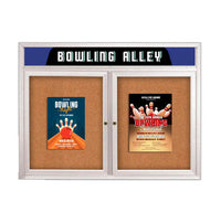 Enclosed Outdoor Bulletin Boards 84 x 30 with Message Header and Radius Edge (2 DOORS)
