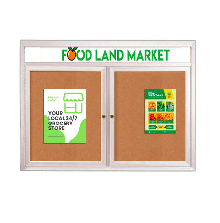 Enclosed Outdoor Bulletin Boards 72 x 36 with Header & Lights (Radius Edge) (2 DOORS)
