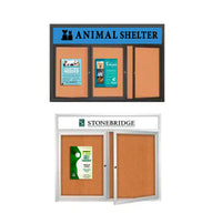 Enclosed Outdoor Bulletin Boards Radius Edge + LED Lighting + Header with 2-3 Door Metal Display Cases in 35+ Sizes
