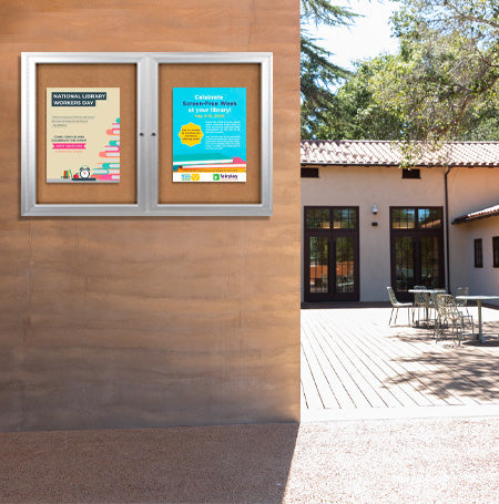 Enclosed Outdoor Bulletin Boards 84 x 30 with Interior Lighting and Radius Edge (2 DOORS)