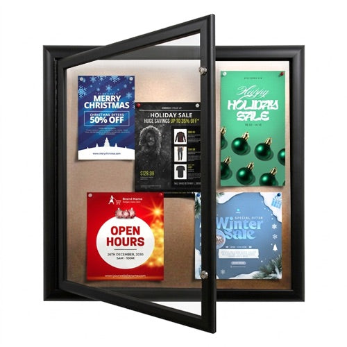 Extra Large 48 x 48 Outdoor Enclosed Bulletin Board Swing Cases with Lights (Radius Edge) - Black Finish