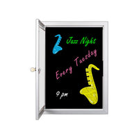 Indoor Dry Erase Marker Board SwingCases with Light | Porcelain on Steel Black Board Surface | Locking Display Cases
