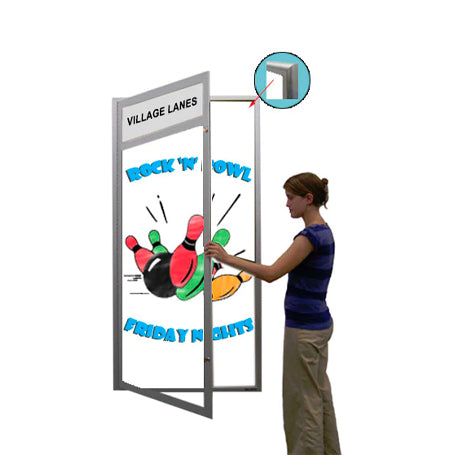 XL Indoor Enclosed Dry Erase White MarkerBoard | Radius Edge Cabinet | Header & Light - White Porcelain on Steel