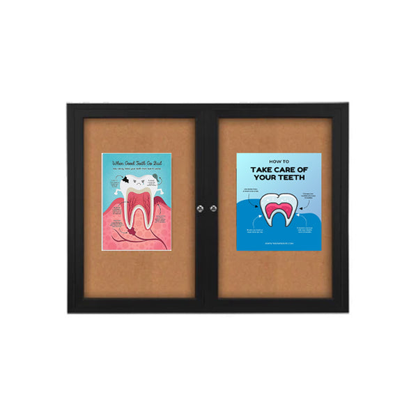60 x 24 INDOOR Enclosed Bulletin Cork Boards 2 DOOR