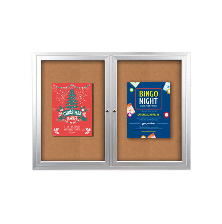 60 x 48 INDOOR Enclosed Bulletin Cork Boards 2 DOOR
