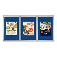 84 x 48 Enclosed Cork Bulletin Board, Indoor Wall Mount 3-Door Display Case in 4 Metal Cabinet Finishes