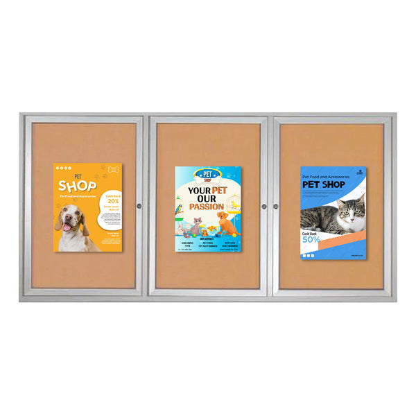 96 x 30 INDOOR Enclosed Bulletin Cork Boards 3 DOOR