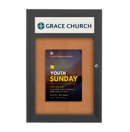 18 x 24 Enclosed Indoor Bulletin Boards with Header 18 x 24 (Single Door)