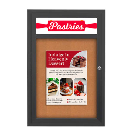 27 x 39 Enclosed Indoor Bulletin Boards with Header 27 x 39 (Single Door)