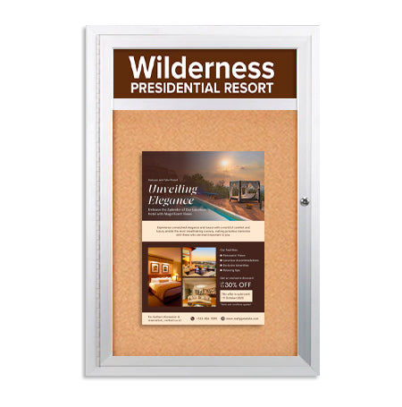 8.5 x 11 Enclosed Indoor Bulletin Boards with Header 8.5  x 11 (Single Door)