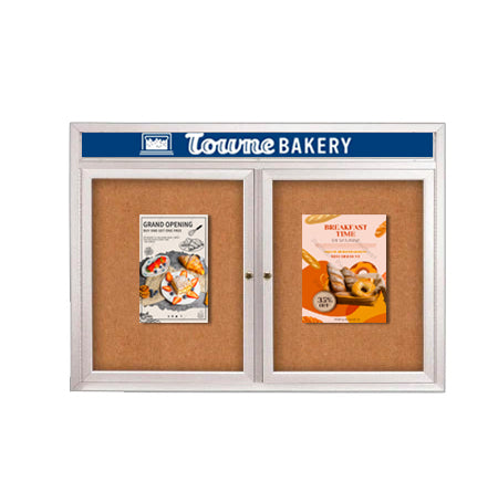 Indoor Enclosed Bulletin Boards 50" x 50" with Message Header (2 DOORS)