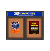 Indoor Enclosed Bulletin Boards 60" x 30" with Message Header (2 DOORS)