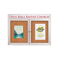 Indoor Enclosed Bulletin Boards 60" x 48" with Message Header (2 DOORS)