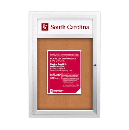Indoor Enclosed Bulletin Boards 27 x 39 w Header & Light (Single Door)