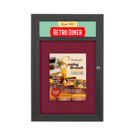 Indoor Enclosed Bulletin Boards 36 x 36 w Header & Light (Single Door)