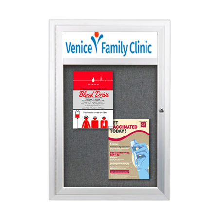 Indoor Enclosed Bulletin Boards 19 x 24 w Header & Light (Single Door)