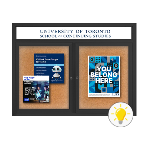 48 x 60 INDOOR Enclosed Bulletin Boards with Header & Lights (2 DOORS)