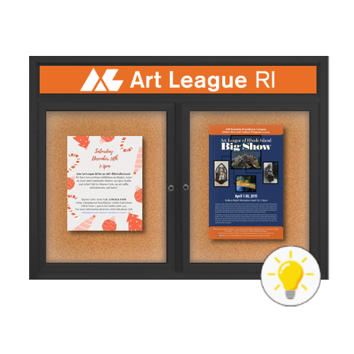 60" x 36" Enclosed Indoor Bulletin Boards with Header & Lights (Multiple Doors)