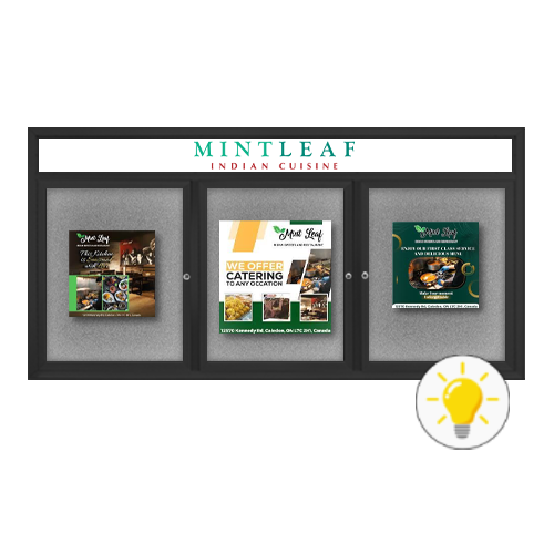 72 x 36 INDOOR Enclosed Bulletin Boards with Header & Lights (3 DOORS)