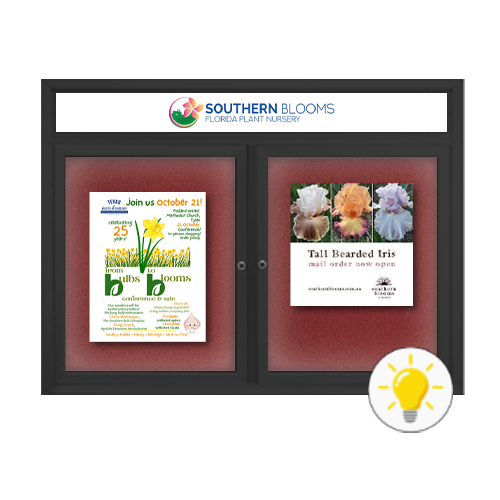 96" x 48" Enclosed Indoor Bulletin Boards with Header & Lights (Multiple Doors)