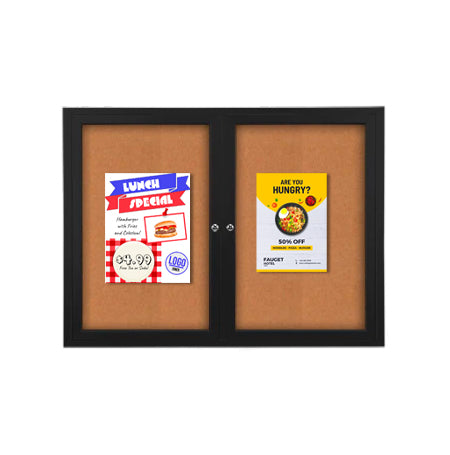 60 x 30 INDOOR Enclosed Bulletin Boards with Lights (2 DOORS)