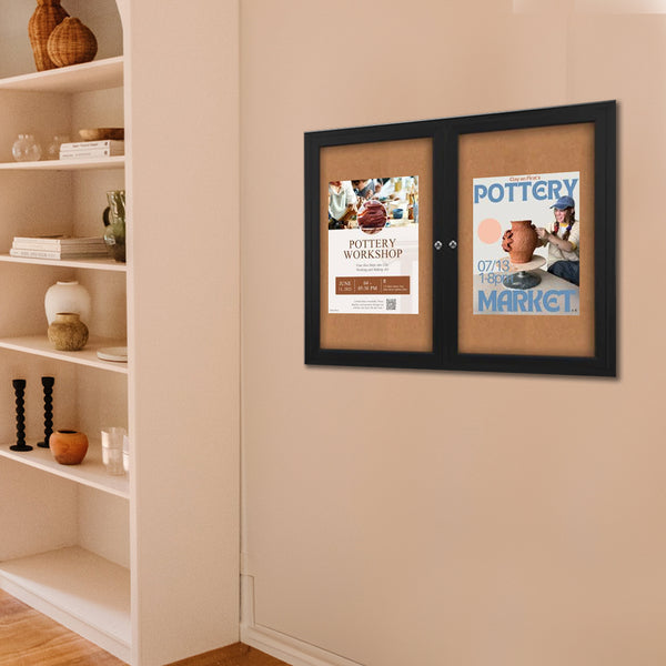 60 x 48 Enclosed Indoor Bulletin Boards with Radius Edge | 2-Door Metal Cabinet in 4 Finishes