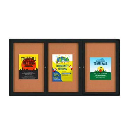 Three Door Bulletin Board Display Case with Radius Edge Corners | Indoor 72 x 30 Aluminum Cabinet