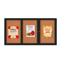 Indoor 72 x 48 Enclosed Bulletin Board with Safe, Smooth Radius Edge Cabinet Corners - Wall Mounted Aluminum 3-Door Display Cases
