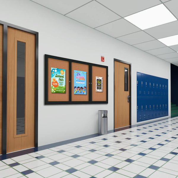 84x24 Enclosed Indoor Bulletin Boards with Radius Edge (3 DOORS)