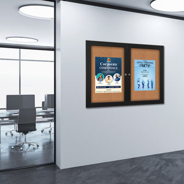 84x24 Enclosed Indoor Bulletin Boards with Radius Edge (2 DOORS)