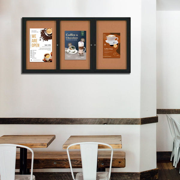 84x36 Enclosed Indoor Bulletin Boards with Radius Edge (3 DOORS)