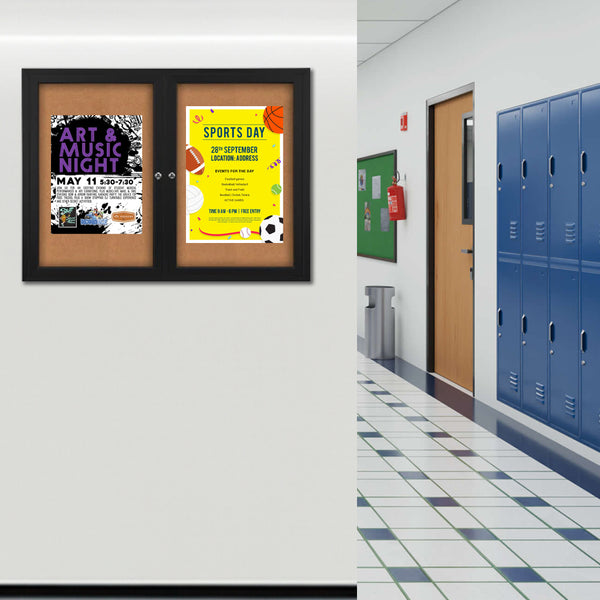 84x36 Enclosed Indoor Bulletin Boards with Radius Edge (2 DOORS)