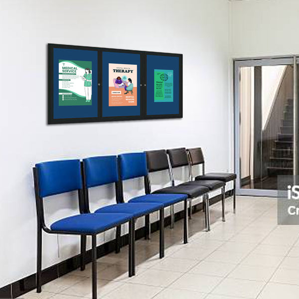 96x24 Enclosed Indoor Bulletin Boards with Radius Edge (3 DOORS)