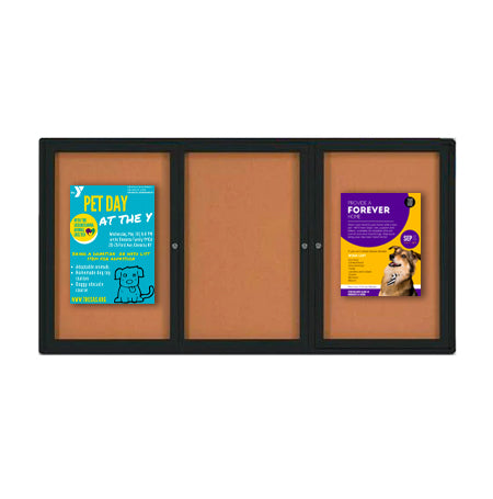 96x30 Enclosed Indoor Bulletin Boards with Radius Edge (3 DOORS)