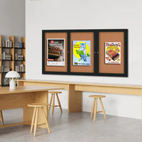 96x36 Enclosed Indoor Bulletin Boards with Radius Edge (3 DOORS)