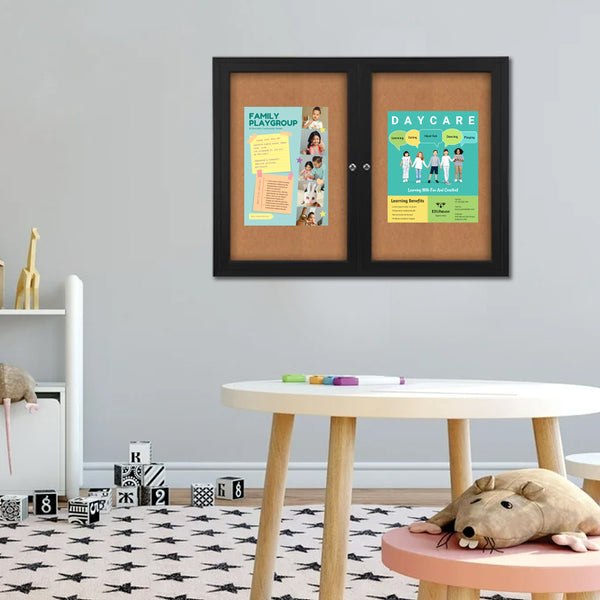 96x48 Enclosed Indoor Bulletin Boards with Radius Edge (2 DOORS)