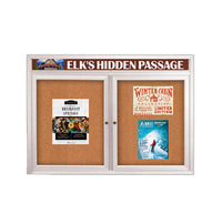 Enclosed Indoor Enclosed Bulletin Boards 42 x 32 w Message Header + Radius Edge 2 DOOR