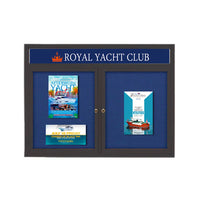 Enclosed Indoor Enclosed Bulletin Boards 60 x 30 w Message Header + Radius Edge 2 DOOR