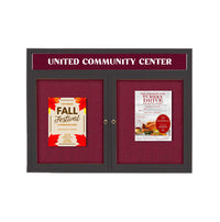 Enclosed Indoor Enclosed Bulletin Boards 72 x 48 w Message Header + Radius Edge 2 DOOR
