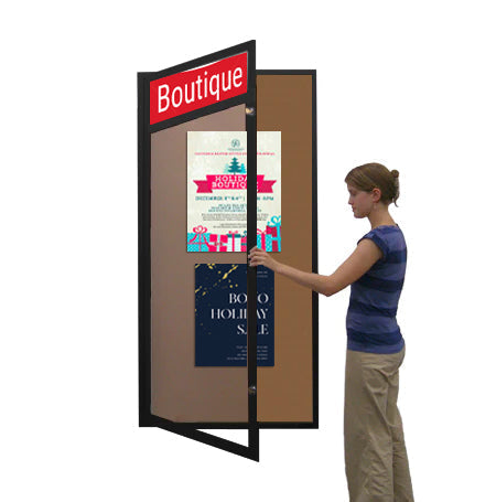 Extra Large 24 x 84 Indoor Enclosed Bulletin Board w Header (Single Door)