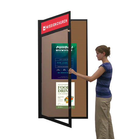 Extra Large 36 x 72 Indoor Enclosed Bulletin Board Swing Cases with Header and Lights (Single Door)