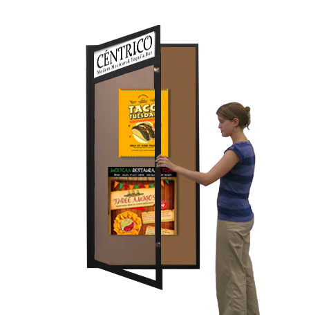 Extra Large 48 x 48 Indoor Enclosed Bulletin Board Swing Cases with Header and Lights (Single Door)