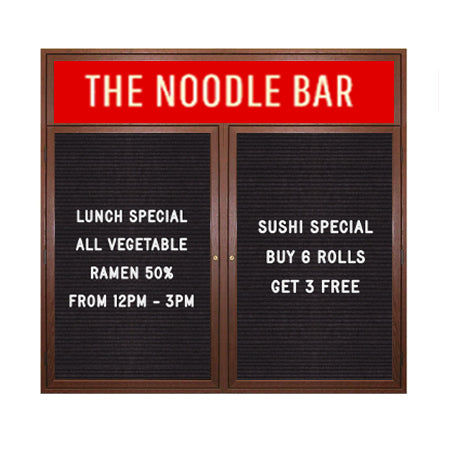 Indoor Enclosed Letter Boards, Wood Cabinet Display Case with Message Header | 2-3 Door Models in 20 Sizes