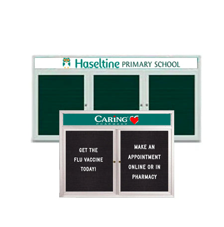 Indoor Enclosed Letter Board Display Cases with Message Header, Smooth Rounded Corners,  2-3 Door Models in 20 Sizes