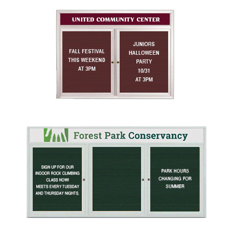 Indoor Enclosed Letter Boards with Header and Radius Edges | Multiple Doors 2-3 Door Models in 20 Sizes