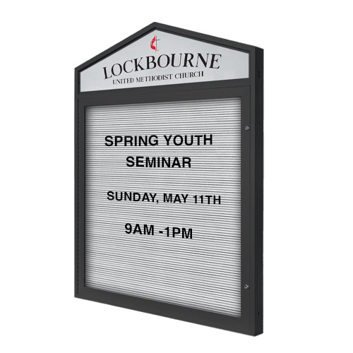 Cathedral Design Outdoor Letter Boards | Wall Mount and Free Standing Enclosed Black Vinyl Changeable Message Board in 4 Large Cabinet Sizes