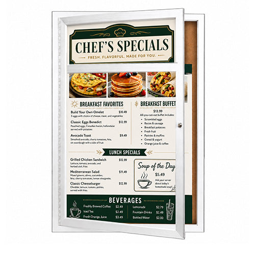 Outdoor Enclosed Menu Cases with Message Header | Single Locking Door Restaurant Display